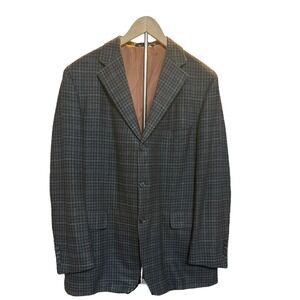 VTG Samuelsohn Perry's Blazer 42R Brown Plaid Wool Cashmere Union Made Canada‎